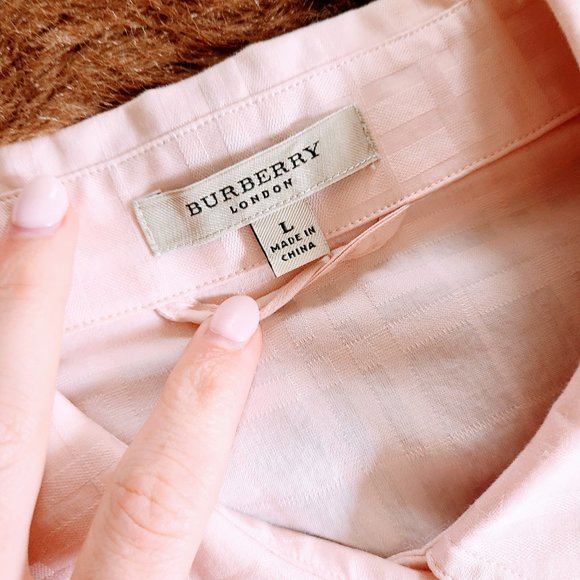 Burberry London Pink Embossed Plaid Belted Button Down Shirt Dress Women's Large - Picture 4 of 7